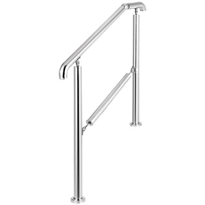 3 Step Stainless Steel Handrail | Adjustable Transitional Railing for 1-3 Steps | 220lbs Capacity | Indoor & Outdoor Stair Rail with Install Kit