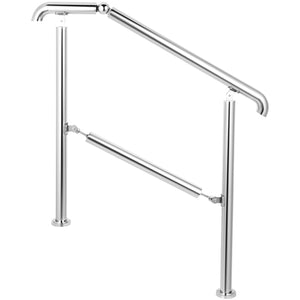 3 Step Stainless Steel Handrail | Adjustable Transitional Railing for 1-3 Steps | 220lbs Capacity | Indoor & Outdoor Stair Rail with Install Kit