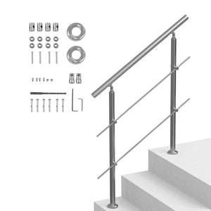 Outdoor Handrail 39.4" | 2 Crossbar Stair Railing for Porch & Deck Steps