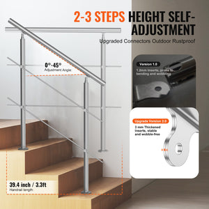 Outdoor Handrail 39.4" | 2 Crossbar Stair Railing for Porch & Deck Steps