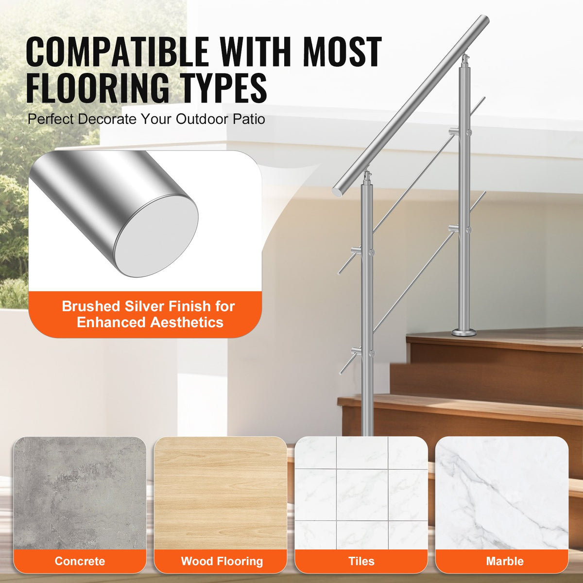 Outdoor Handrail 39.4" | 2 Crossbar Stair Railing for Porch & Deck Steps