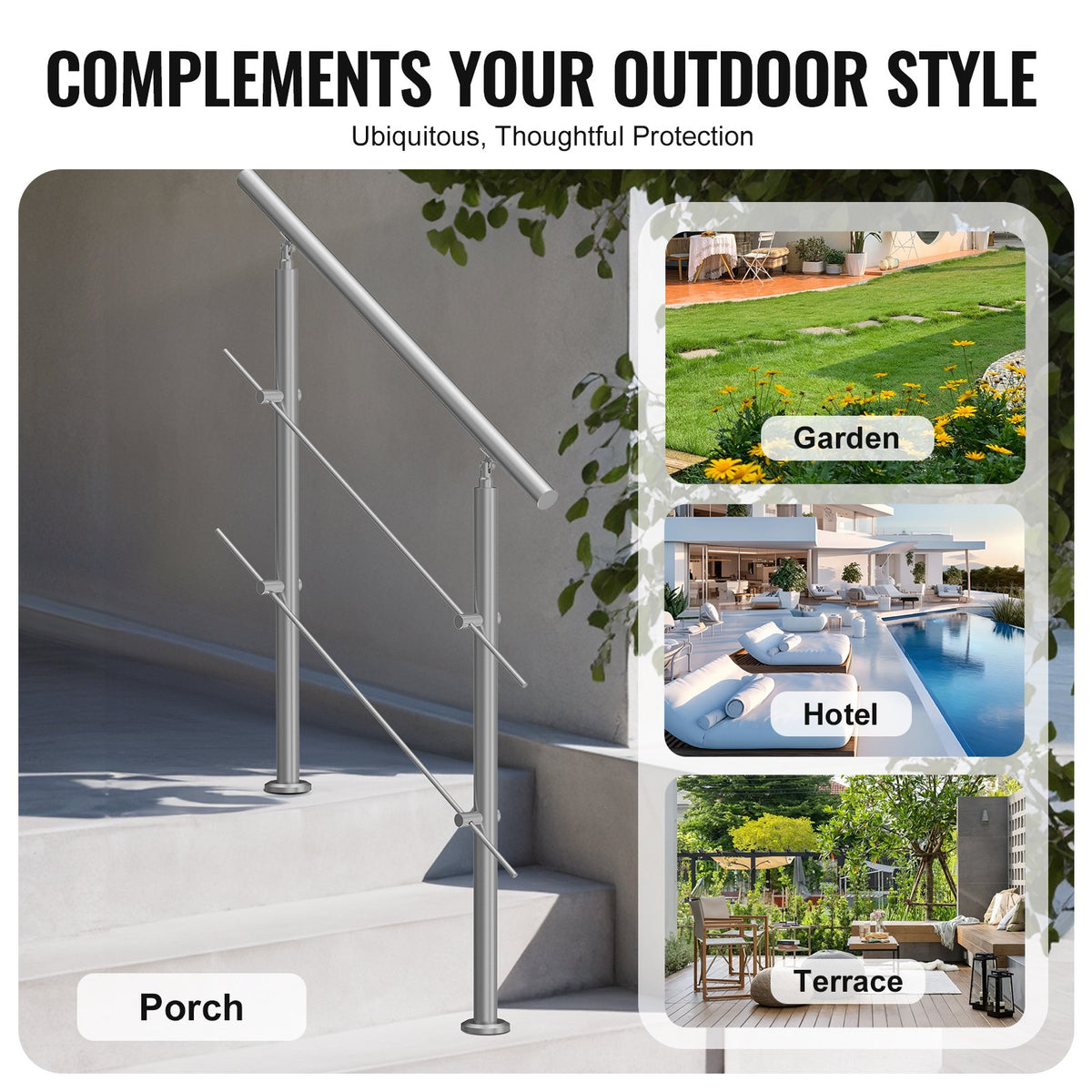 Outdoor Handrail 39.4" | 2 Crossbar Stair Railing for Porch & Deck Steps