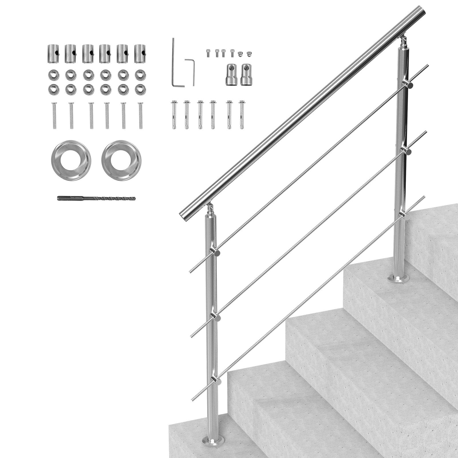 Handrails for Outdoor Steps 47.2" | 3 Crossbars | Porch & Deck Stair Railing