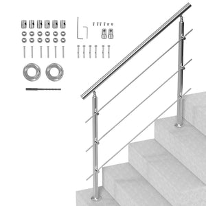 Handrails for Outdoor Steps 47.2" | 3 Crossbars | Porch & Deck Stair Railing