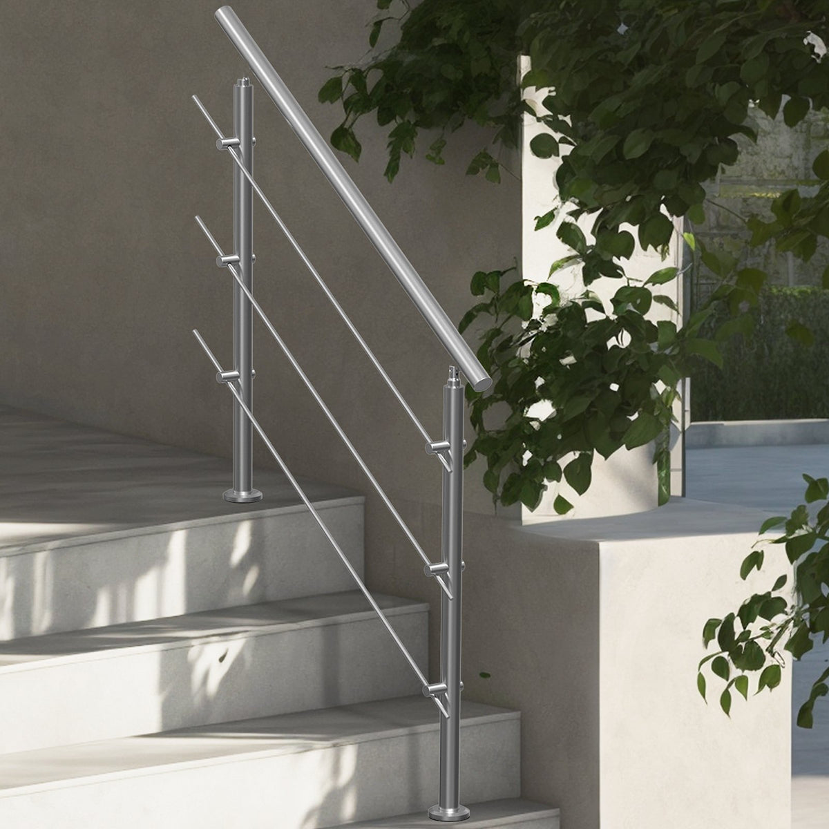 Handrails for Outdoor Steps 47.2" | 3 Crossbars | Porch & Deck Stair Railing