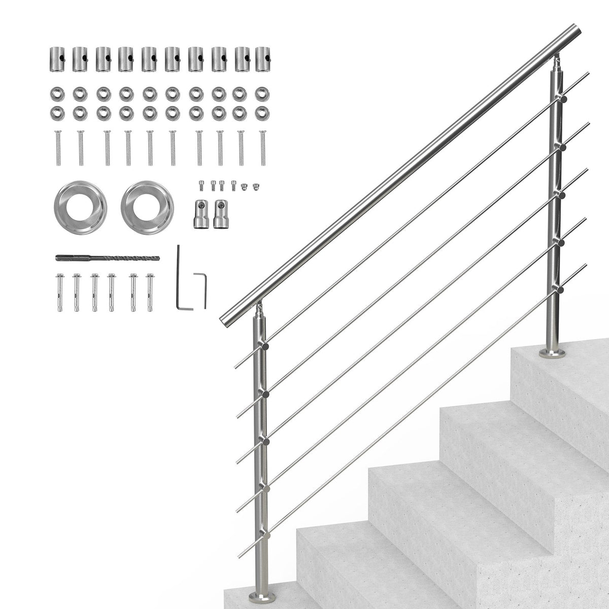 Handrails for Outdoor Steps 59" | 5 Crossbars | Porch & Deck Stair Railing
