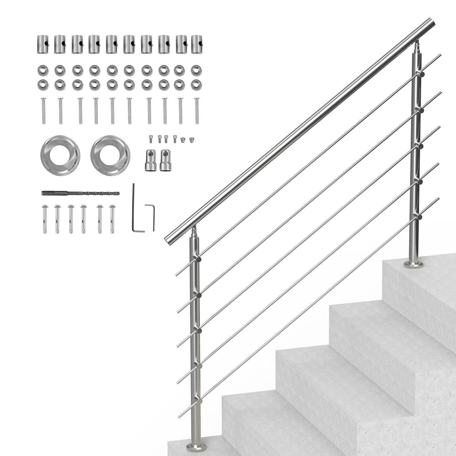 Handrails for Outdoor Steps 59" | 5 Crossbars | Porch & Deck Stair Railing