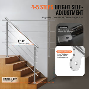 Handrails for Outdoor Steps 59" | 5 Crossbars | Porch & Deck Stair Railing