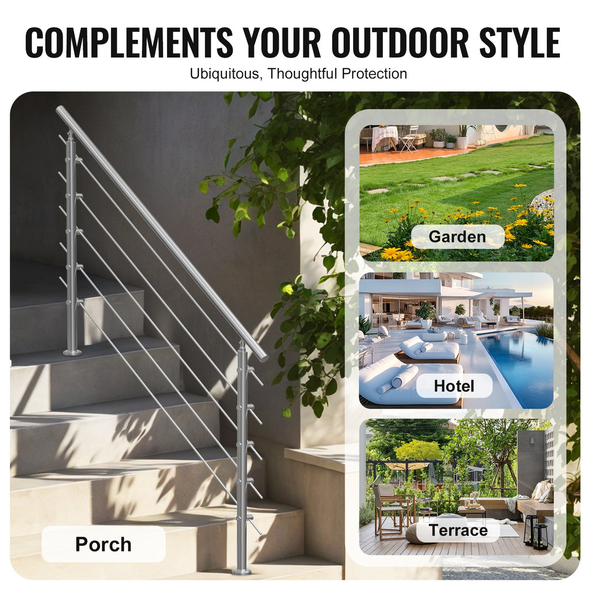 Handrails for Outdoor Steps 59" | 5 Crossbars | Porch & Deck Stair Railing