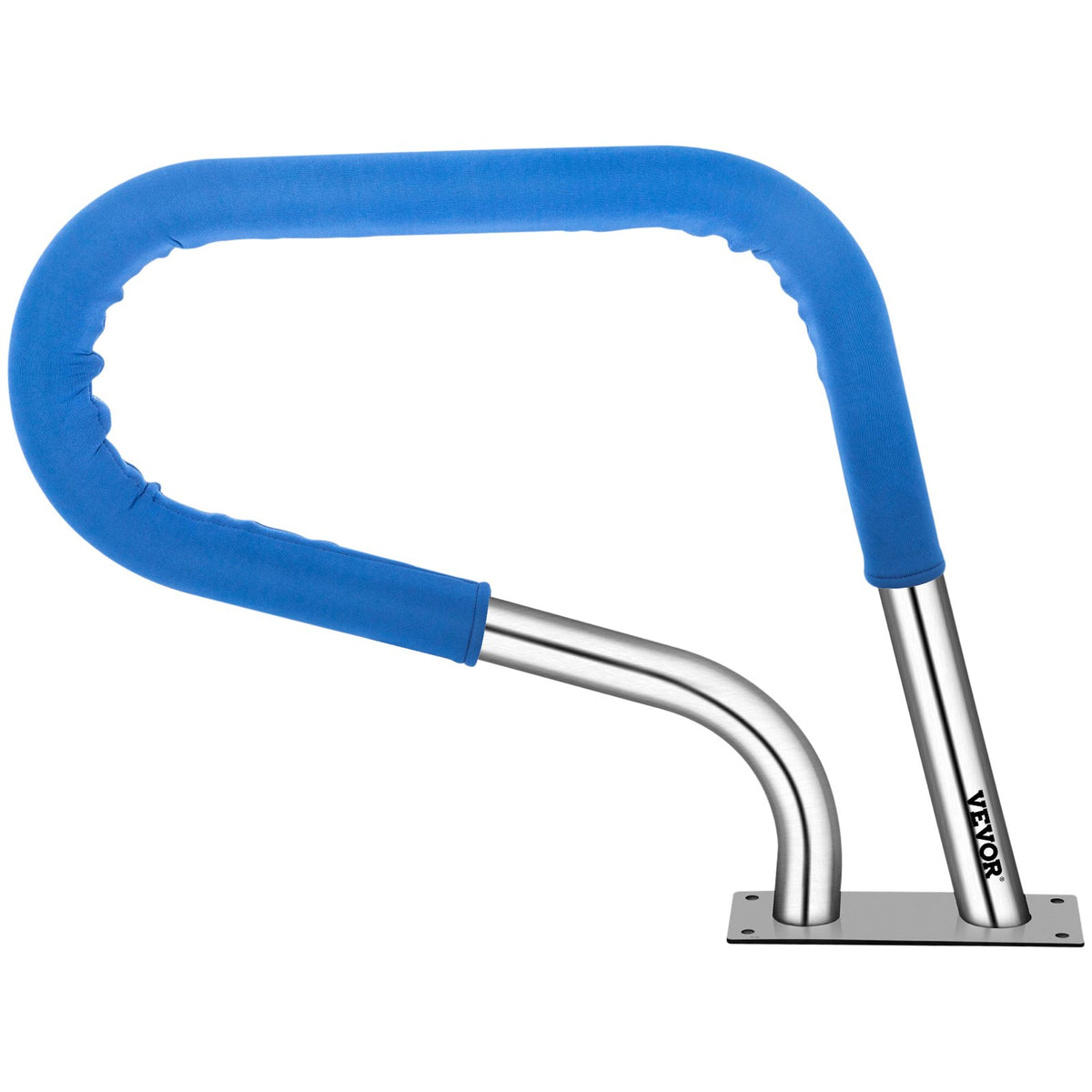 Pool Rail 32x23cm | 304 Stainless Steel Swimming Pool Handrail | 250lbs Capacity | Silver with Blue Grip Cover & Install Kit