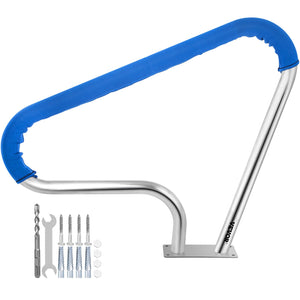 Pool Rail 39x32cm | 304 Stainless Steel Swimming Pool Handrail | 250lbs Capacity | Silver with Blue Grip Cover & Install Kit