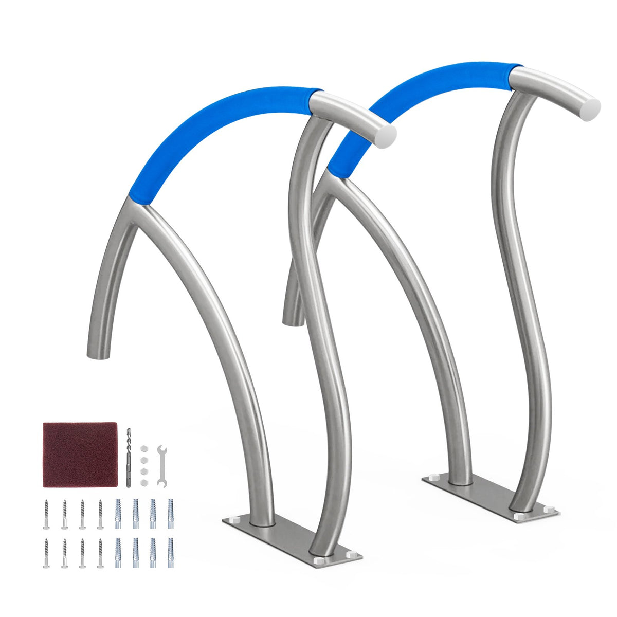 Pool Handrail 2-Pack | 30x30" Stainless Steel Spa Rails with Base Plate