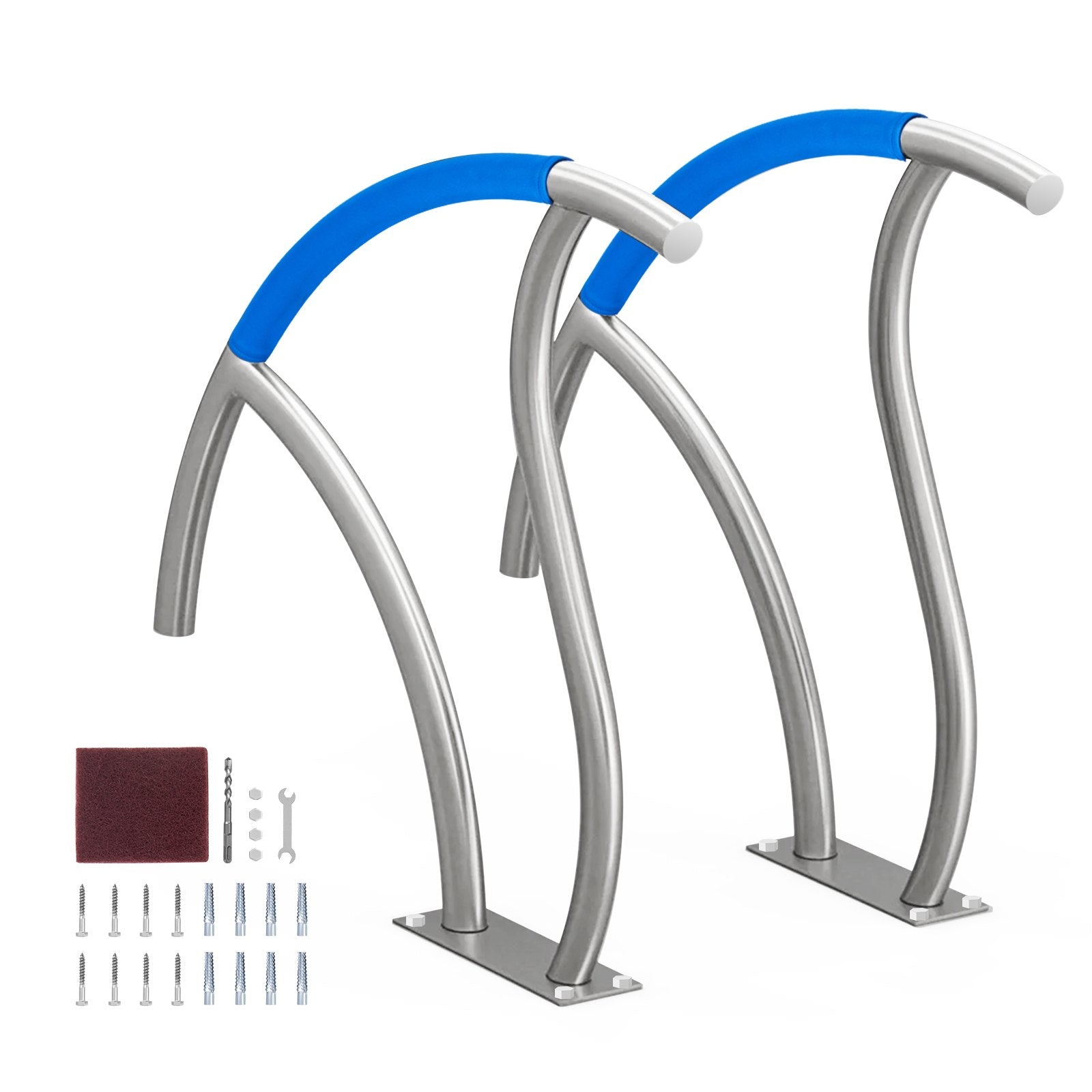 Pool Handrail 2-Pack | 30x30" Stainless Steel Spa Rails with Base Plate