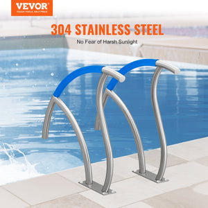 Pool Handrail 2-Pack | 30x30" Stainless Steel Spa Rails with Base Plate
