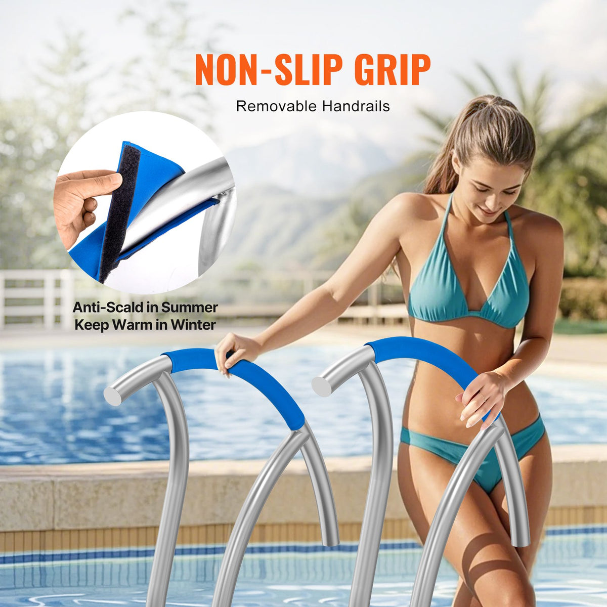 Pool Handrail 2-Pack | 30x30" Stainless Steel Spa Rails with Base Plate