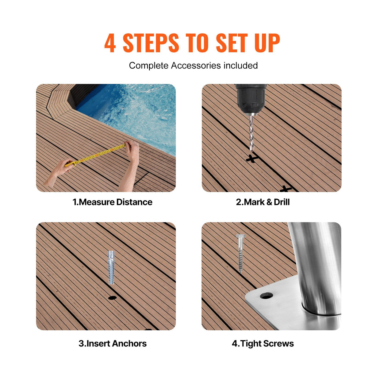 Pool Handrail 2-Pack | 30x30" Stainless Steel Spa Rails with Base Plate