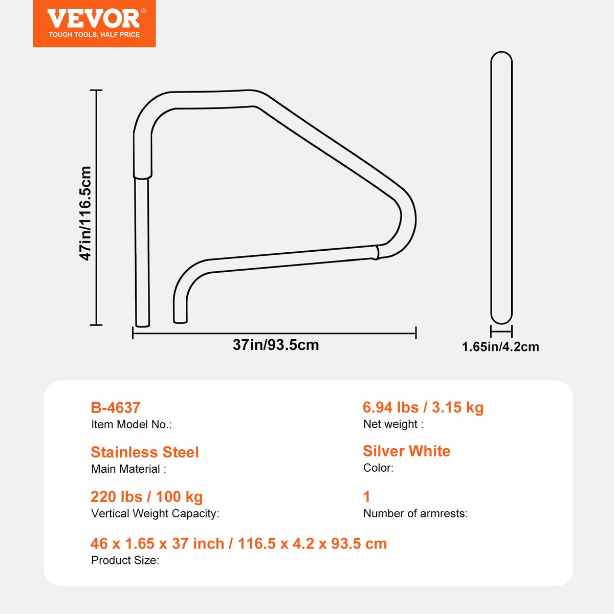 Pool Handrail | 46x37" Stainless Steel Spa Rail | Pre-Built for Indoor/Outdoor