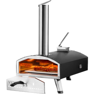 Outdoor Pizza Oven | 12" Wood-Fired Pellet Pizza Maker with Thermometer & Stone | Portable Backyard, Patio & Camping Stove
