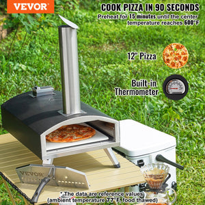 Outdoor Pizza Oven | 12" Wood-Fired Pellet Pizza Maker with Thermometer & Stone | Portable Backyard, Patio & Camping Stove