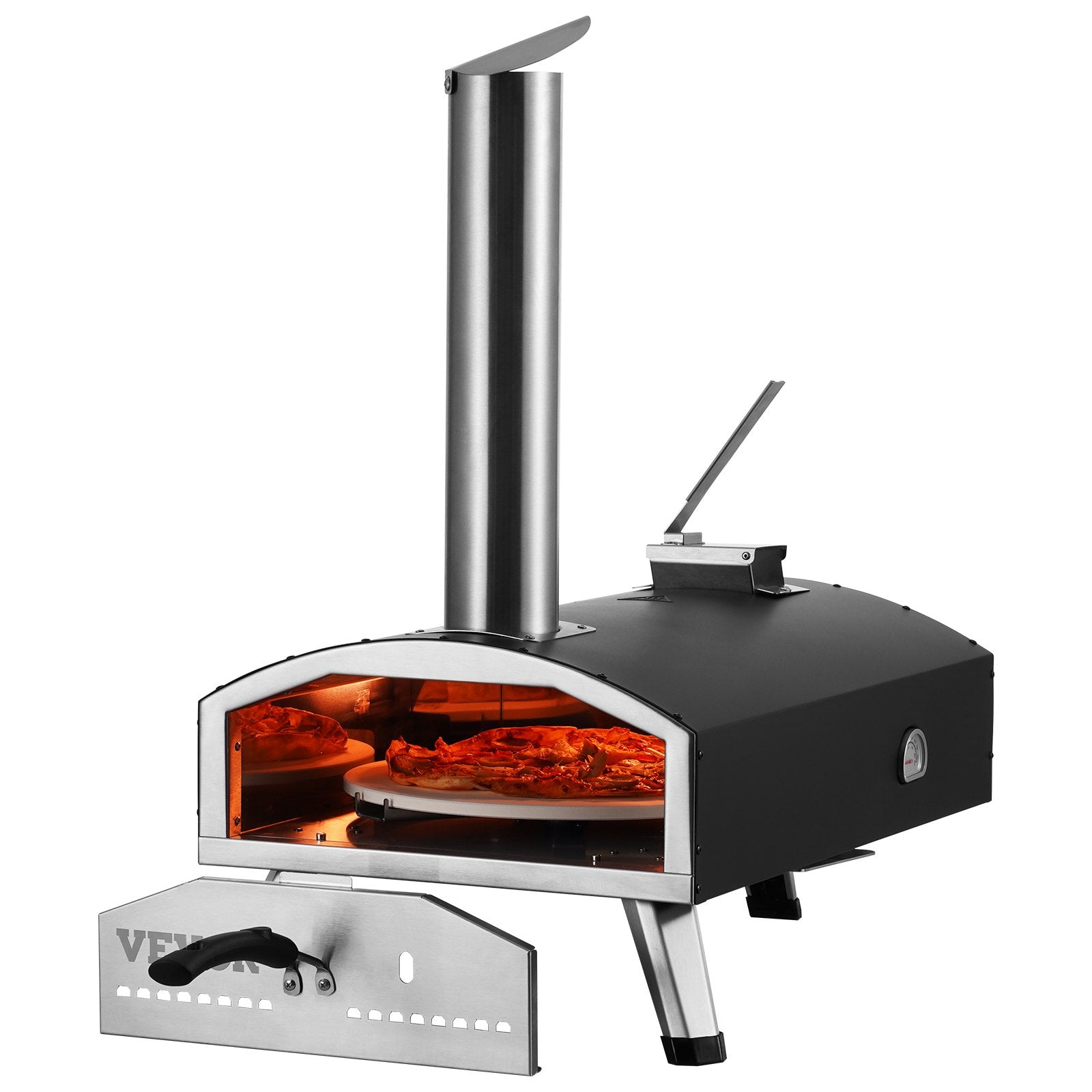 Outdoor Wood Pellet Pizza Oven 12" | Built-In Thermometer, Rotating Stone, Carry Bag & Shovel | For Backyard, Patio & Camping | Black