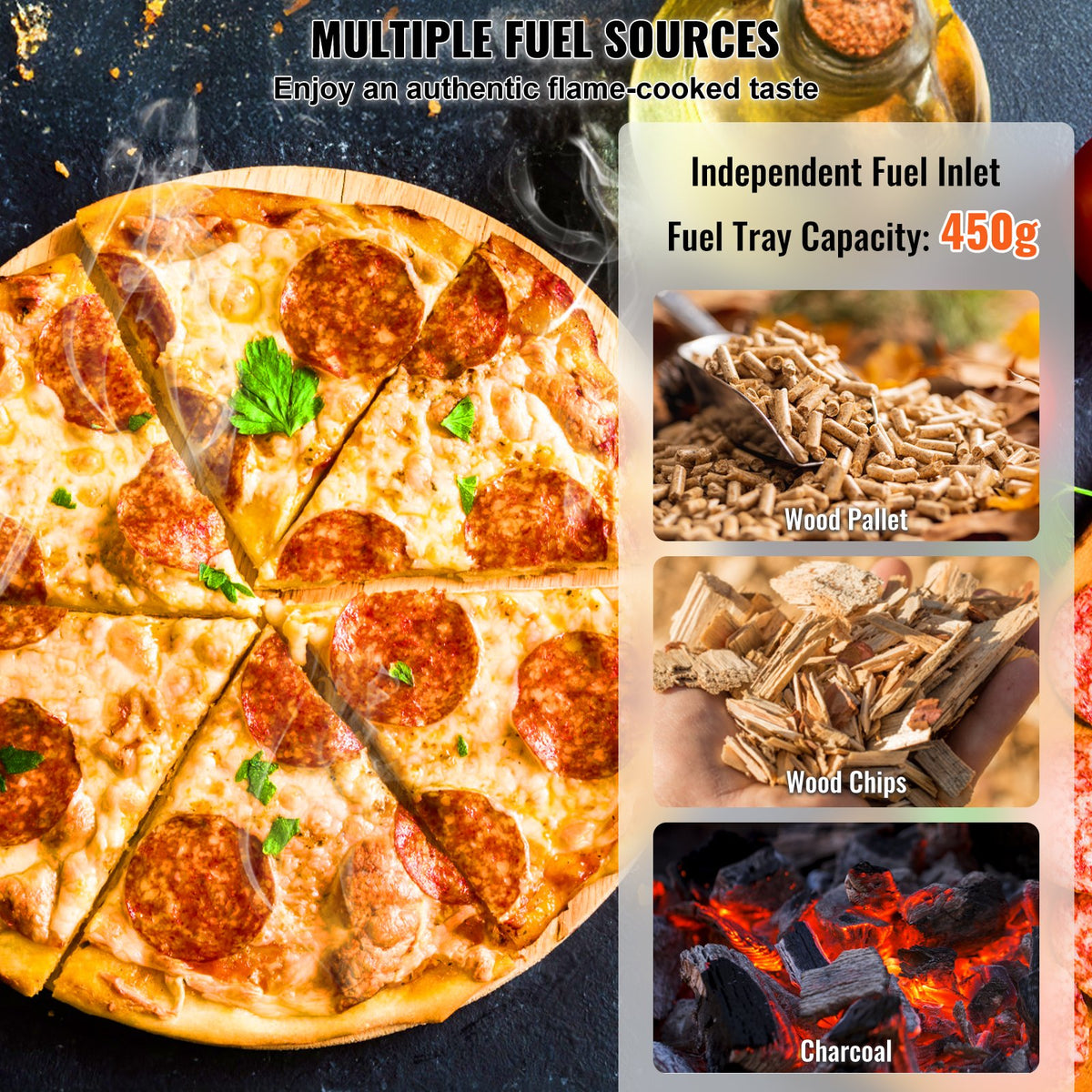 Outdoor Wood Pellet Pizza Oven 12" | Built-In Thermometer, Rotating Stone, Carry Bag & Shovel | For Backyard, Patio & Camping | Black
