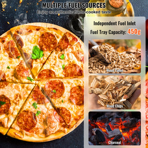 Outdoor Wood Pellet Pizza Oven 12" | Built-In Thermometer, Rotating Stone, Carry Bag & Shovel | For Backyard, Patio & Camping | Black