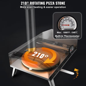Outdoor Wood Pellet Pizza Oven 12" | Built-In Thermometer, Rotating Stone, Carry Bag & Shovel | For Backyard, Patio & Camping | Black