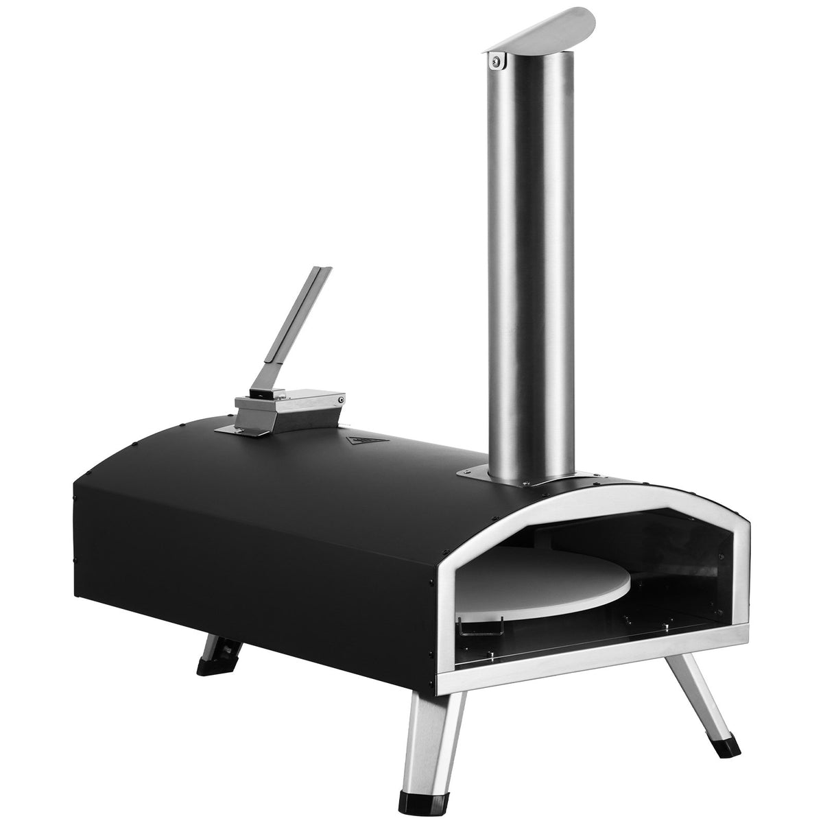 Outdoor Wood Pellet Pizza Oven 12" | Built-In Thermometer, Rotating Stone, Carry Bag & Shovel | For Backyard, Patio & Camping | Black