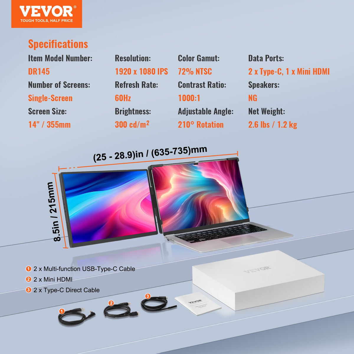 Laptop Screen Extender | 14" Portable 1080P Monitor for 13–17" Laptops