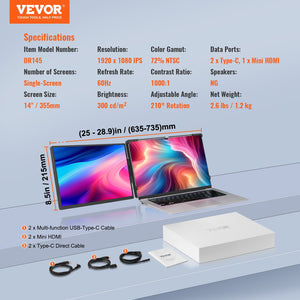 Laptop Screen Extender | 14" Portable 1080P Monitor for 13–17" Laptops