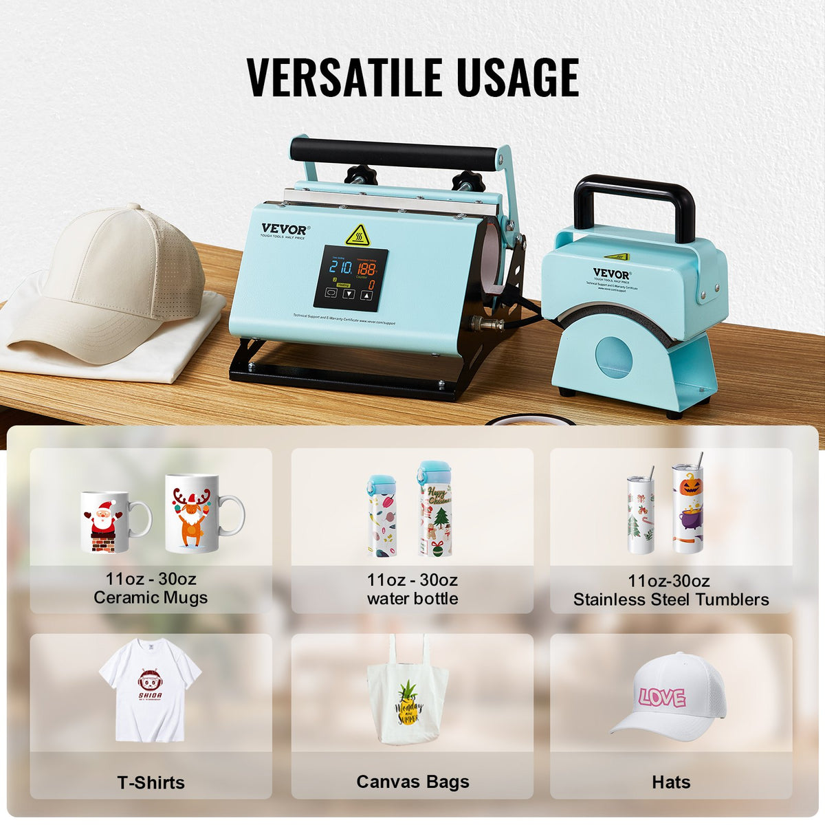 2-in-1 Heat Press | Tumbler & Hat Press Machine for Sublimation