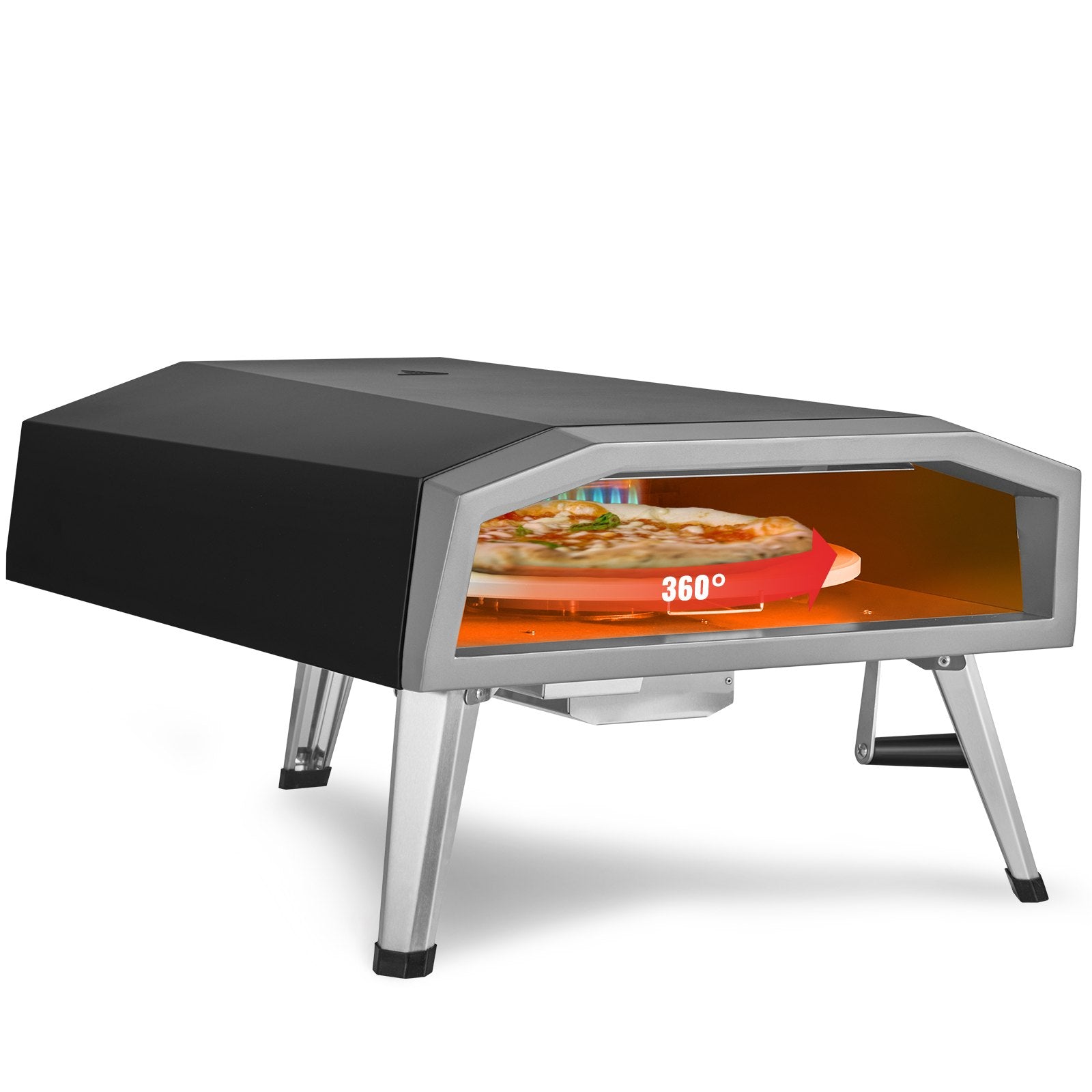 Outdoor Gas Pizza Oven 406mm | Stainless Steel Portable Grill with Rotatable Pizza Stone | Includes Cover, Peel & IR Thermometer | CSA Listed