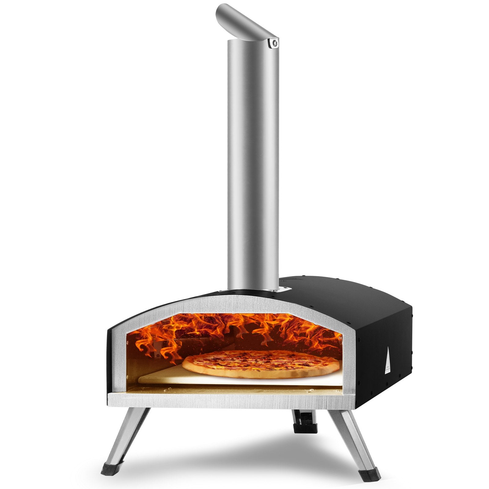 Outdoor Pizza Oven 12 Inch | Wood Pellet & Charcoal Fired Pizza Maker | Portable Stainless Steel Grill with Stone, Cover, Shovel & Wood Burner | Backyard & Camping