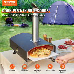 Outdoor Pizza Oven 12 Inch | Wood Pellet & Charcoal Fired Pizza Maker | Portable Stainless Steel Grill with Stone, Cover, Shovel & Wood Burner | Backyard & Camping