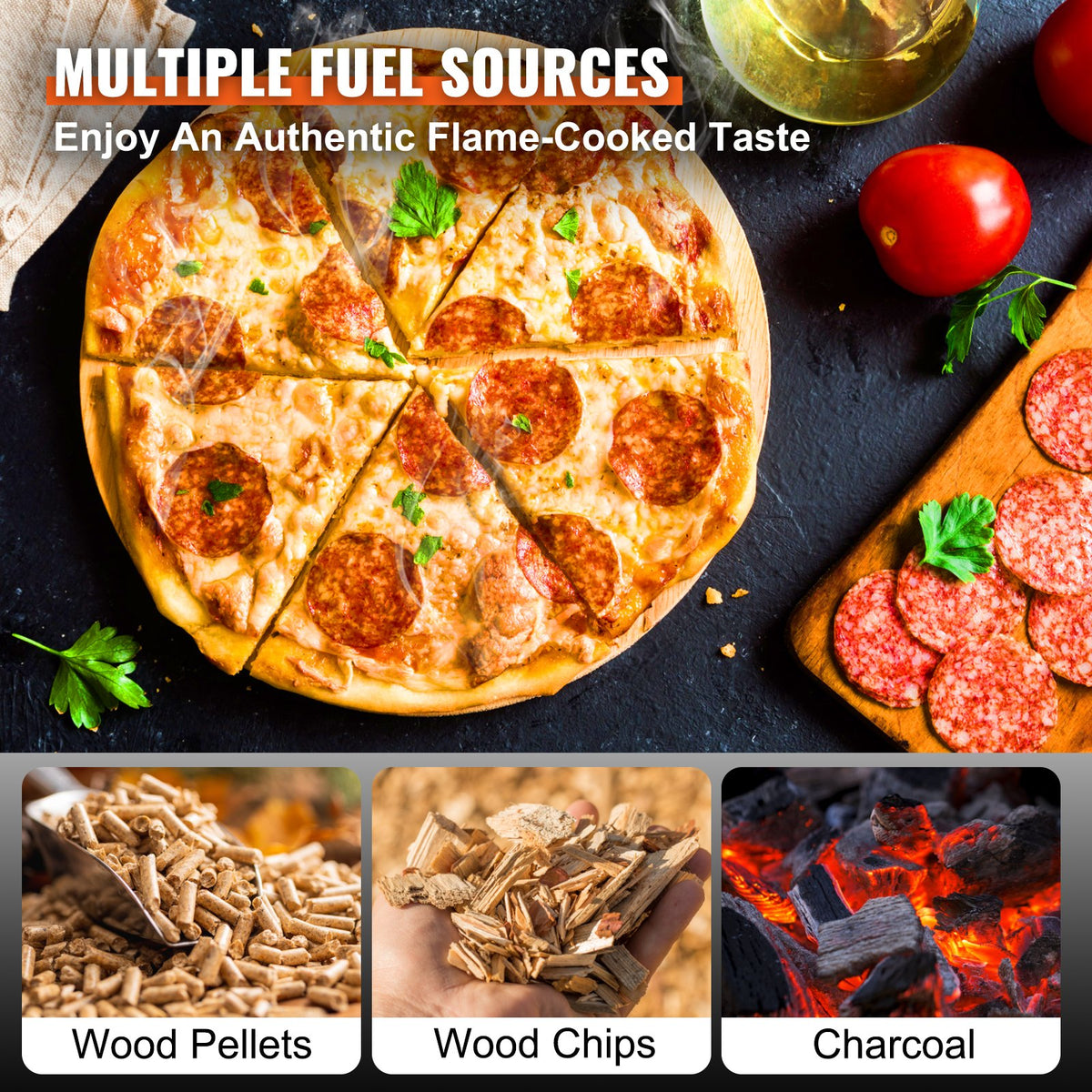 Outdoor Pizza Oven 12 Inch | Wood Pellet & Charcoal Fired Pizza Maker | Portable Stainless Steel Grill with Stone, Cover, Shovel & Wood Burner | Backyard & Camping