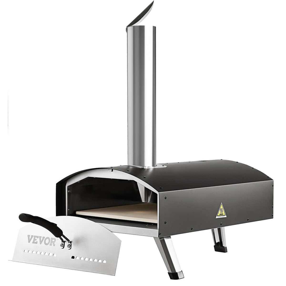 Outdoor Pizza Oven 12 Inch | Wood Pellet & Charcoal Fired Pizza Maker | Portable Stainless Steel Grill with Stone, Cover, Shovel & Wood Burner | Backyard & Camping