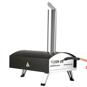 Outdoor Pizza Oven 12 Inch | Wood Pellet & Charcoal Fired Pizza Maker | Portable Stainless Steel Grill with Stone, Cover, Shovel & Wood Burner | Backyard & Camping