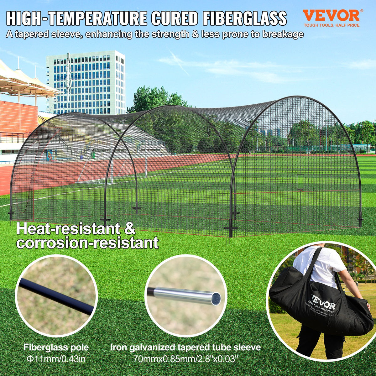 Baseball Batting Cage | 22x12x8ft Softball & Baseball Hitting Cage Net and Frame | Portable Practice Pitching Cage with Carry Bag | Heavy Duty Enclosed Netting | Backyard Training 670cm