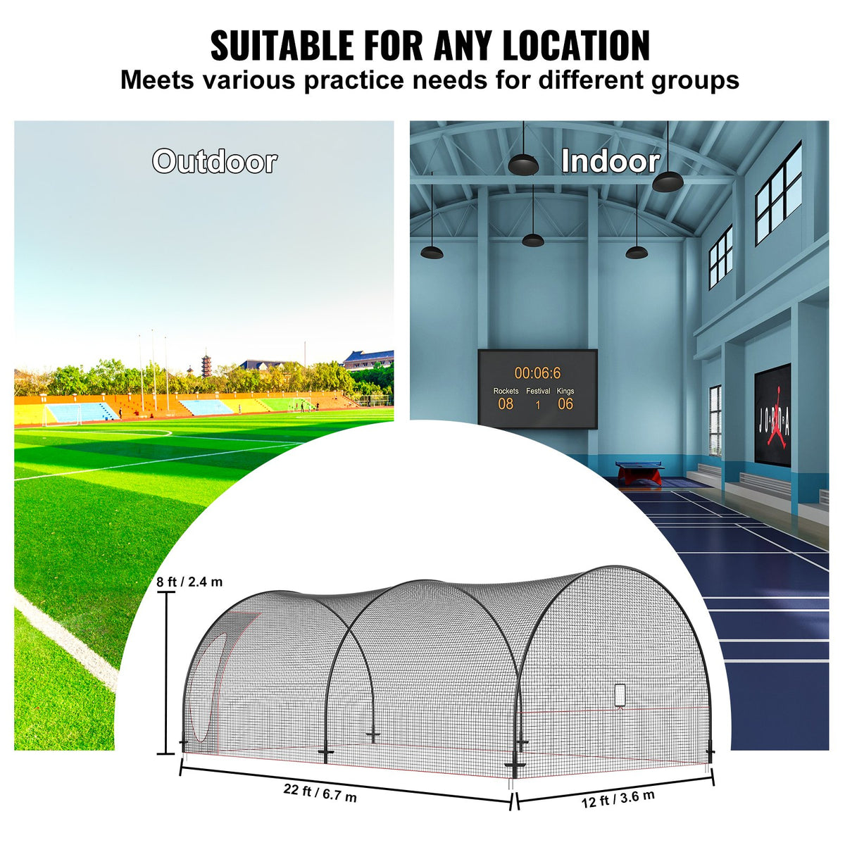 Baseball Batting Cage | 22x12x8ft Softball & Baseball Hitting Cage Net and Frame | Portable Practice Pitching Cage with Carry Bag | Heavy Duty Enclosed Netting | Backyard Training 670cm