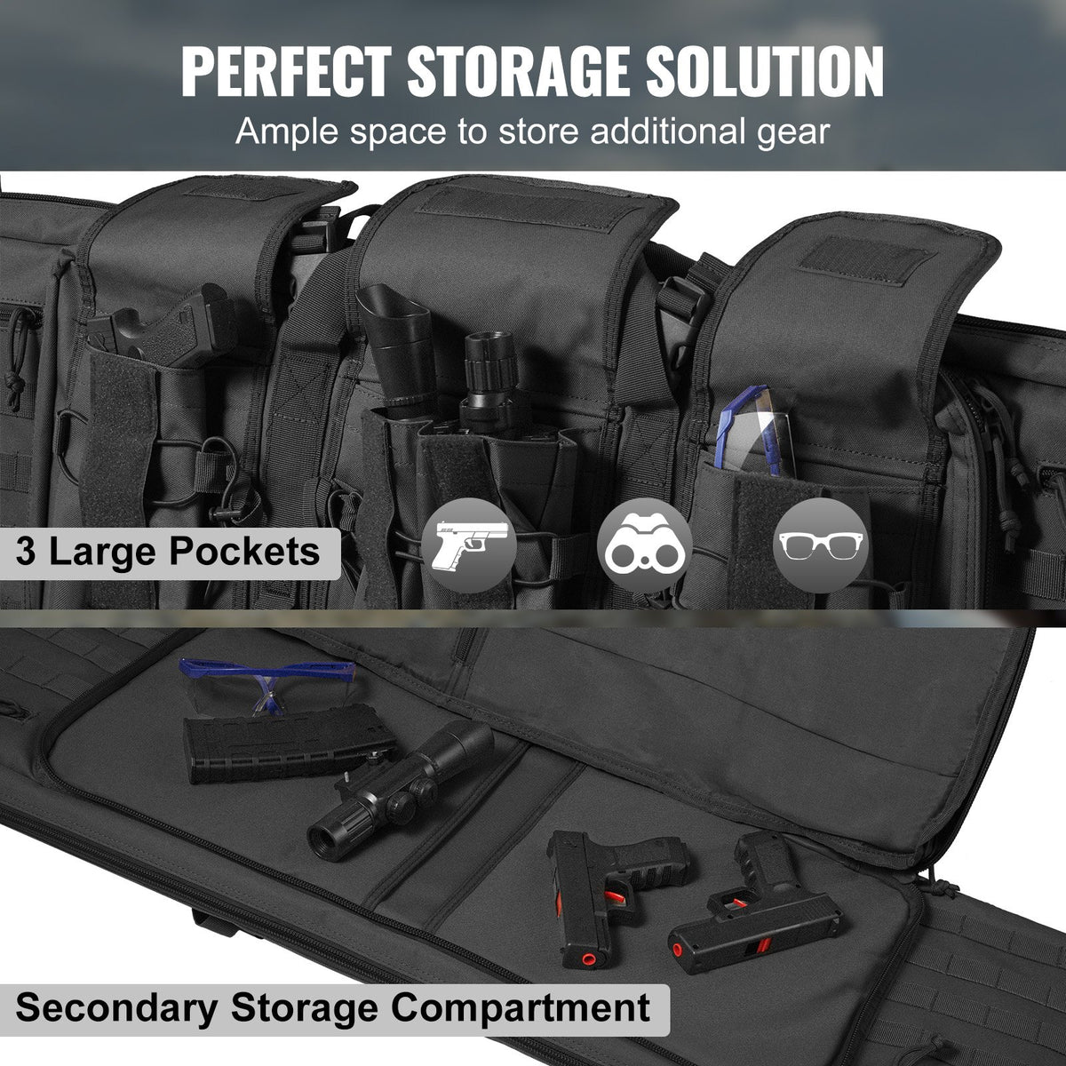 Rifle Bag | 42" Tactical Double Long Gun Bag for 2 Rifles & Pistols