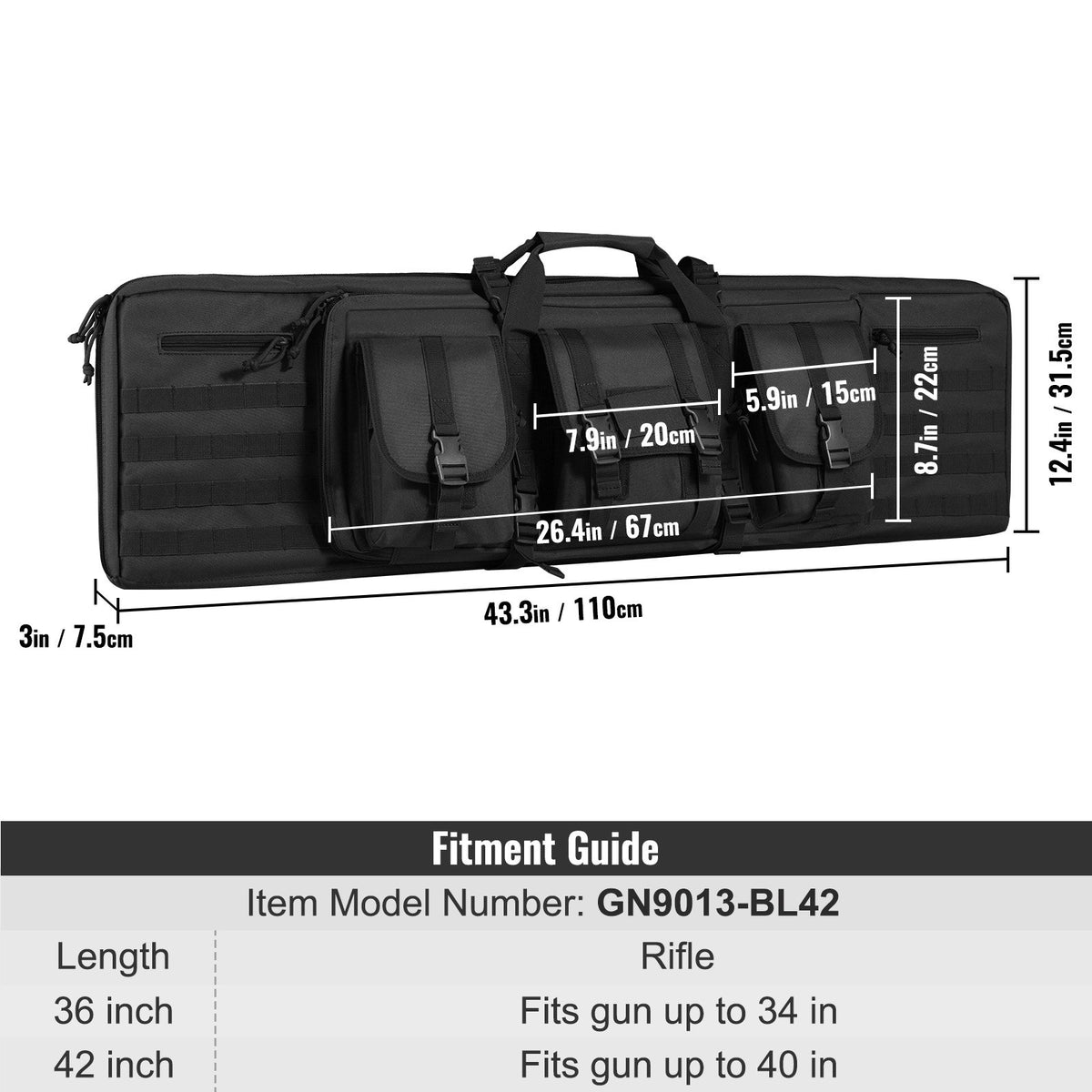 Rifle Bag | 42" Tactical Double Long Gun Bag for 2 Rifles & Pistols