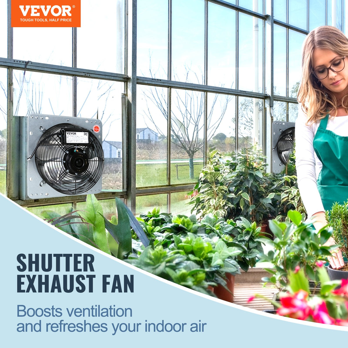 Shutter Exhaust Fan | 254mm 753 CFM Wall-Mount Ventilation Fan | Aluminum 1400 RPM AC Motor