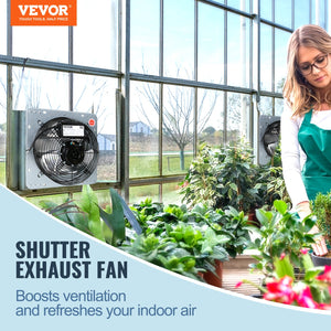Shutter Exhaust Fan | 254mm 753 CFM Wall-Mount Ventilation Fan | Aluminum 1400 RPM AC Motor