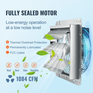 Shutter Exhaust Fan | 305mm 1084 CFM Wall-Mount Ventilation Fan | Aluminum 1400 RPM AC Motor