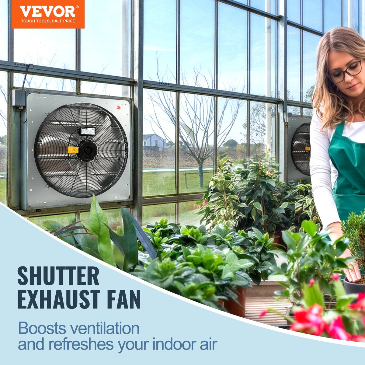 Shutter Exhaust Fan | 610mm 2892 CFM Wall-Mount Vent Fan | 1400 RPM Aluminum AC Motor