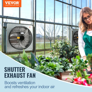Shutter Exhaust Fan | 610mm 2892 CFM Wall-Mount Vent Fan | 1400 RPM Aluminum AC Motor