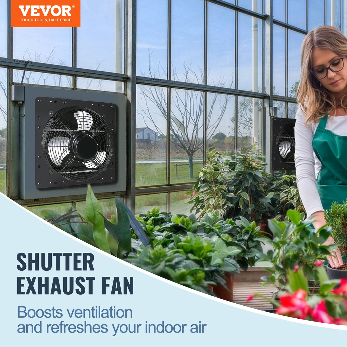 Shutter Exhaust Fan | 254mm EC-Motor Wall Vent Fan with Temp & Humidity Controller | 843 CFM Variable Speed for Greenhouse & Garage