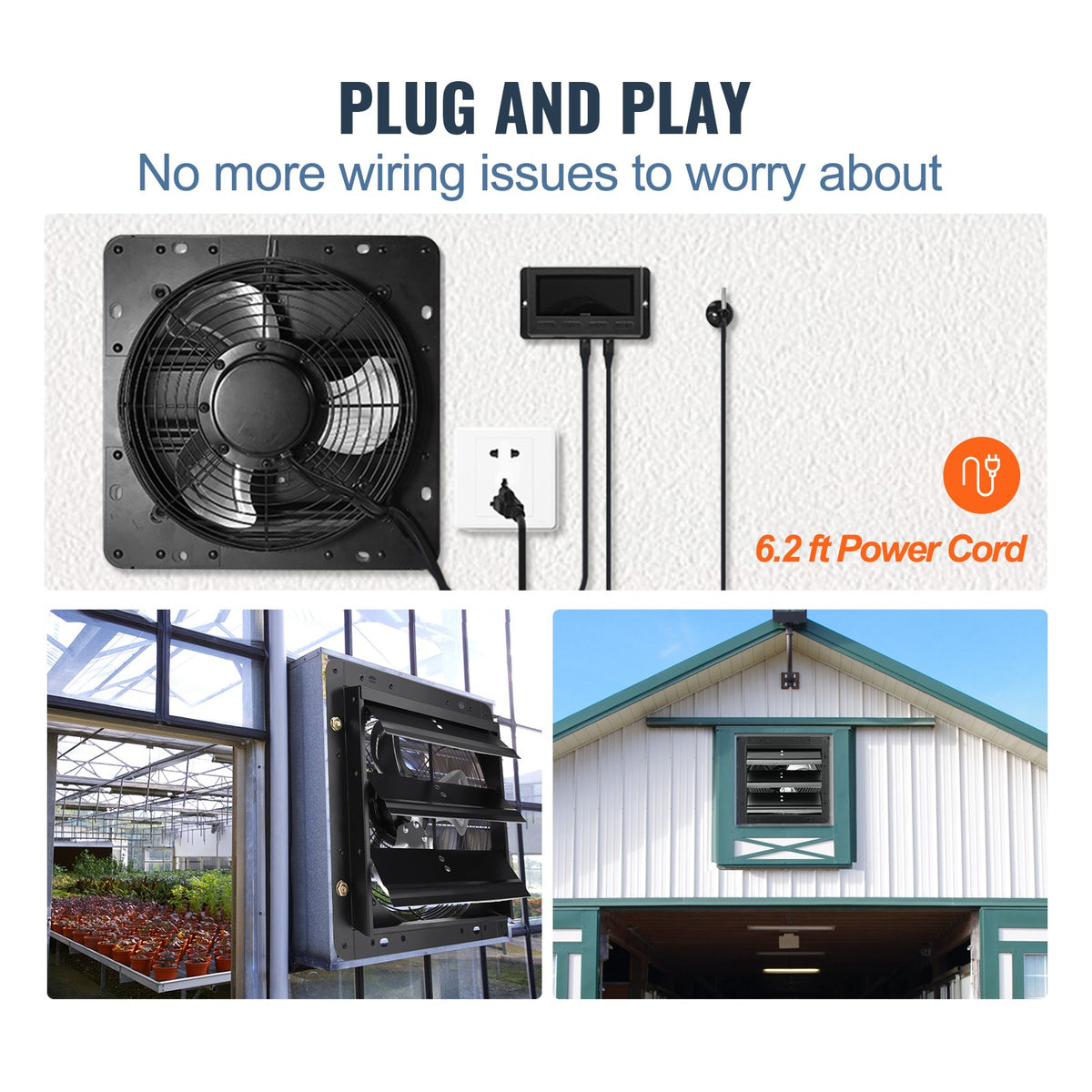 Shutter Exhaust Fan | 254mm EC-Motor Wall Vent Fan with Temp & Humidity Controller | 843 CFM Variable Speed for Greenhouse & Garage