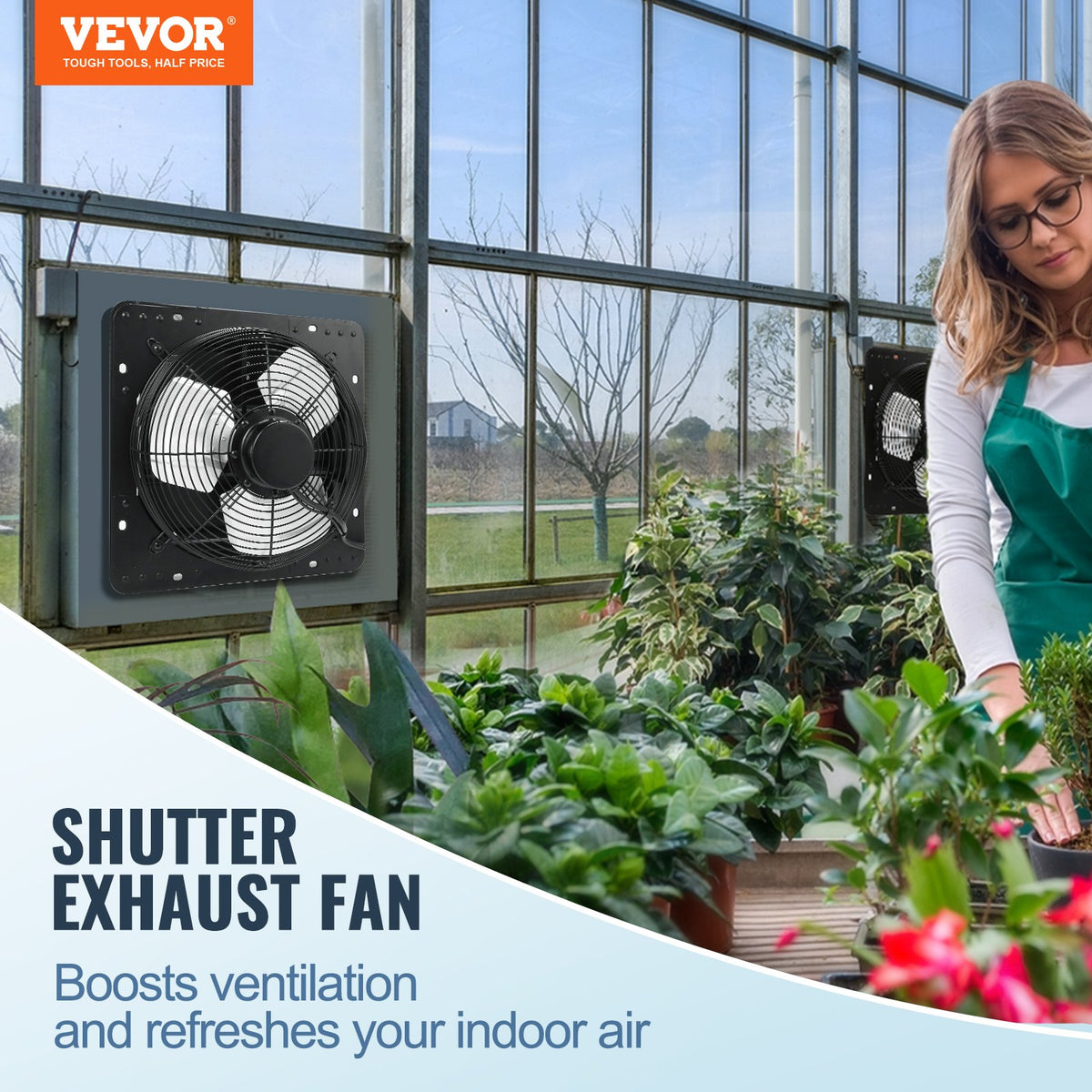 Shutter Exhaust Fan 12 Inch 305mm | Temperature & Humidity Controller | EC-Motor 904 CFM | Variable Speed Wall Mount Fan for Greenhouses, Garages & Sheds
