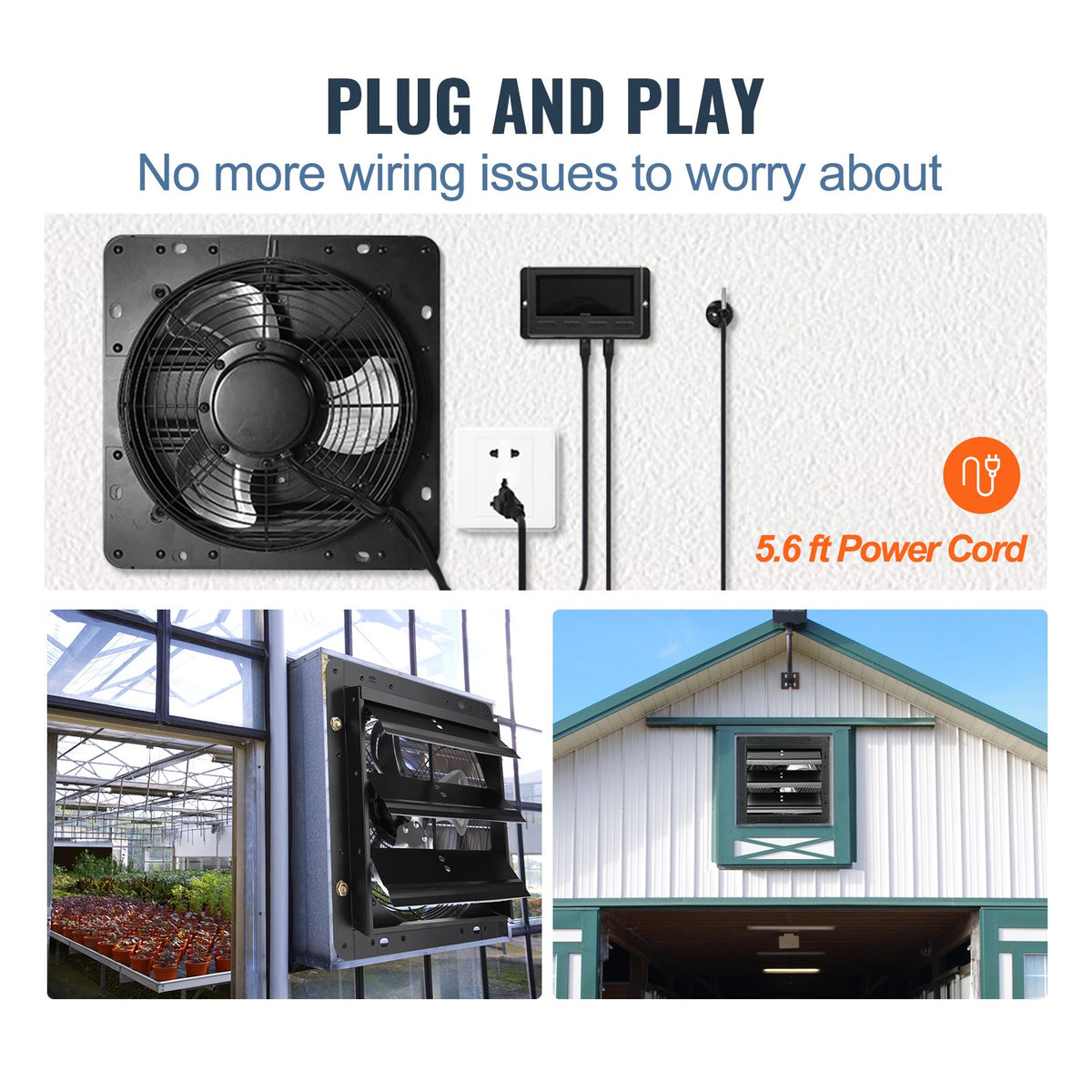 Shutter Exhaust Fan | 356mm EC-Motor Wall Vent Fan with Temp & Humidity Controller | 1024 CFM Variable Speed